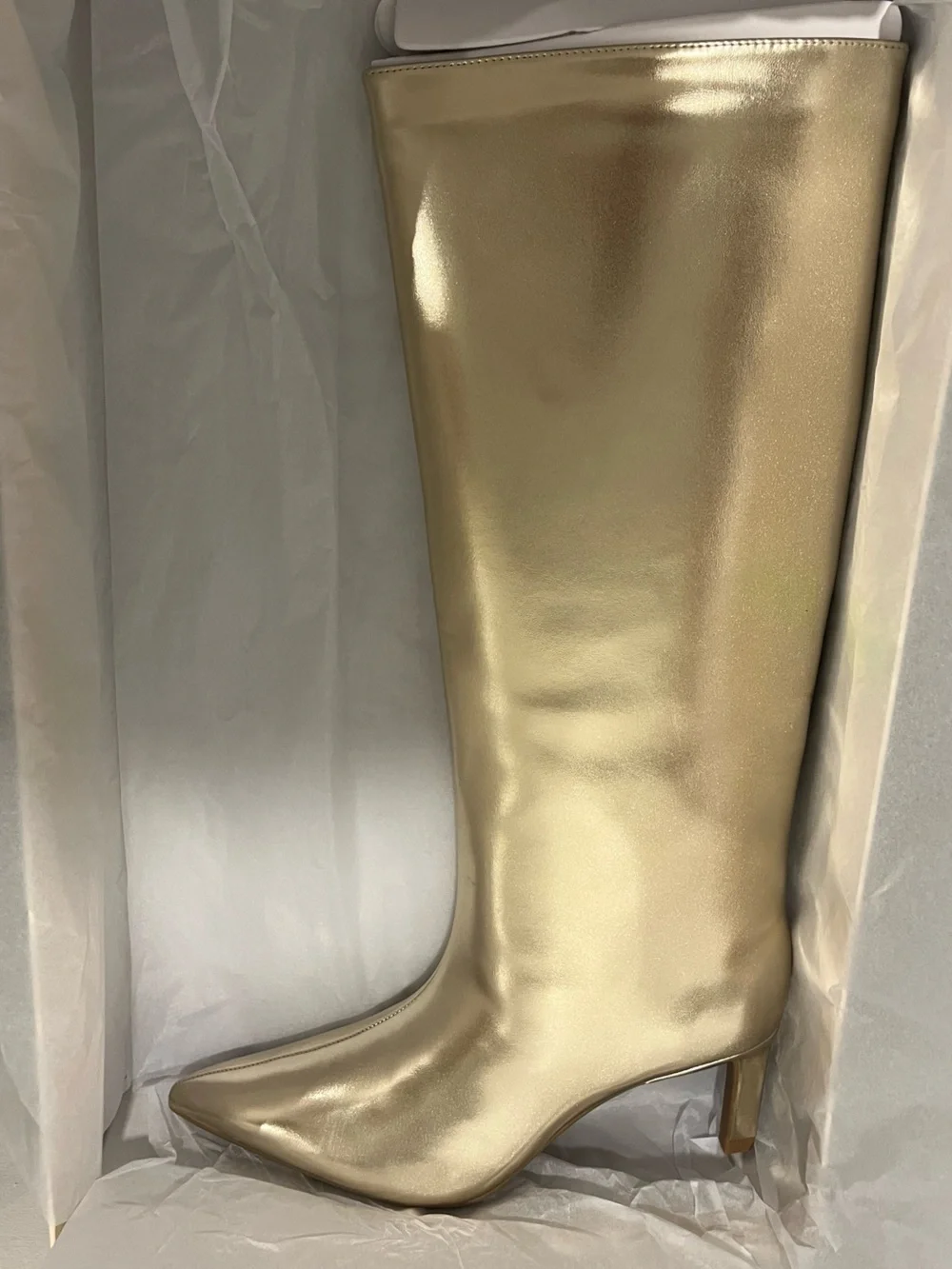 Metallic Gold Over-the-Knee Pointed Toe Boot
